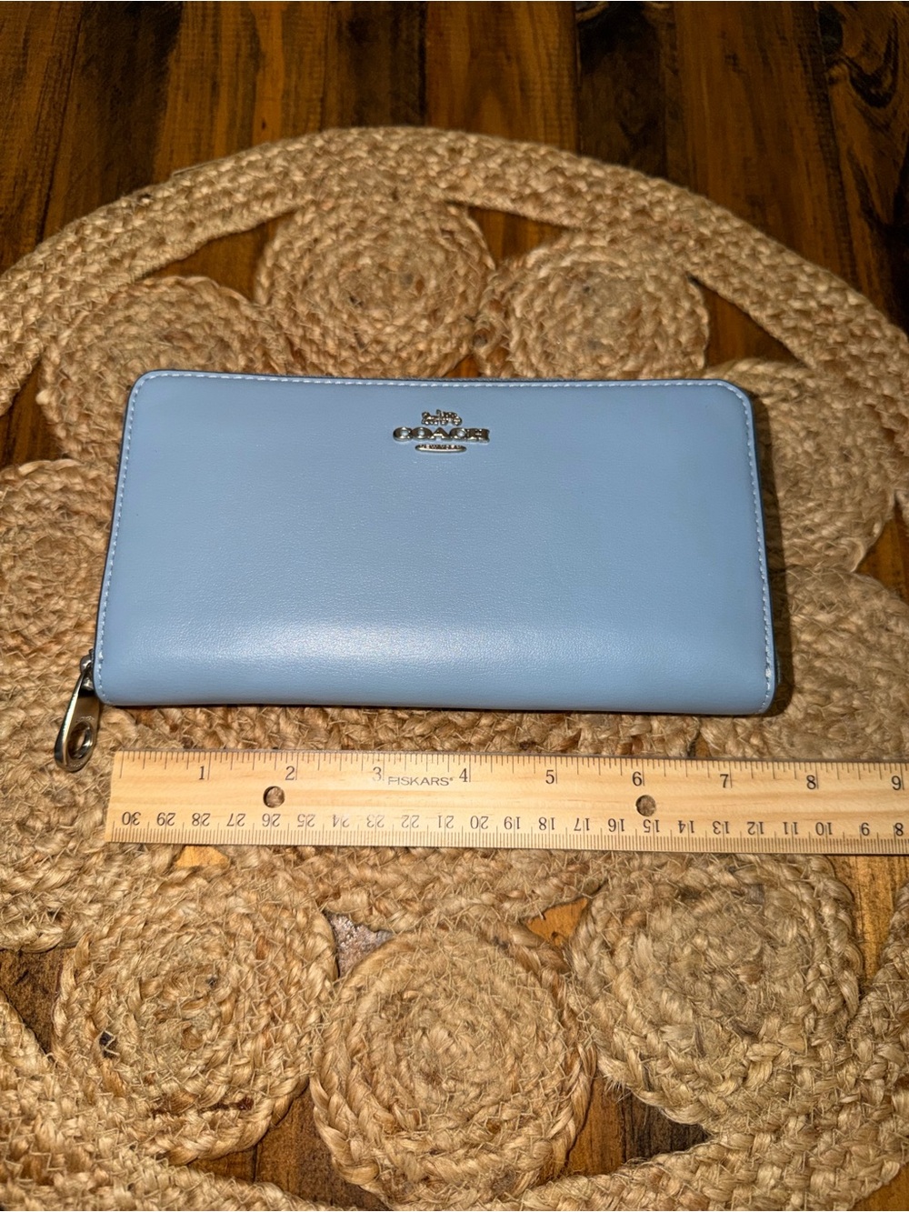 Coach Sky Blue Zip-Around Leather Wallet - Picture 3 of 6